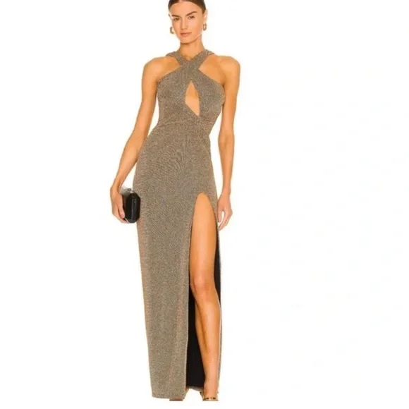 nookie gold dress Nookie Womens Gold Sequined Zippered Gown Spaghetti Strap Scoop Neck Full-Length Evening Body Con Dress XL main image 0